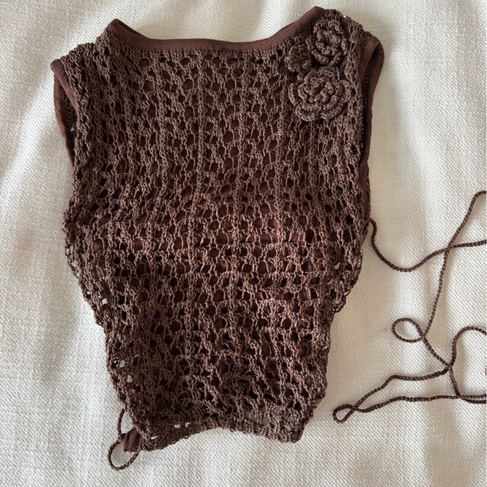 REVOLVE Brown Crochet Crop Top